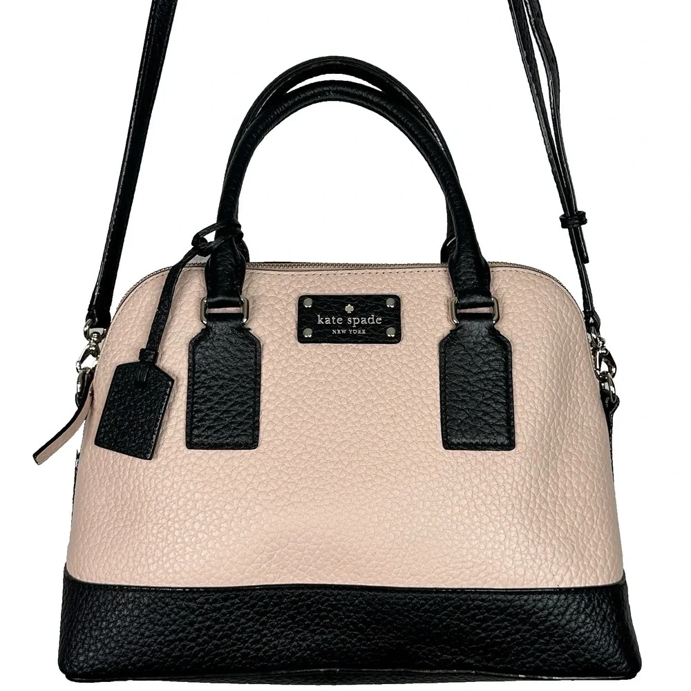 Kate Spade NY Laurel Way Reese Satchel Pink Black Pebbled Leather Crossbody Bag
